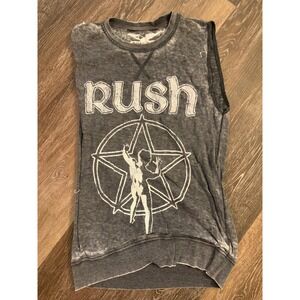 Rush Band Graphic Tank Top Small Charcoal Grey Waffle Knit Tee vintage Y2K